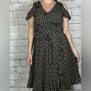 Loft Floral Gray Ruffle Dress